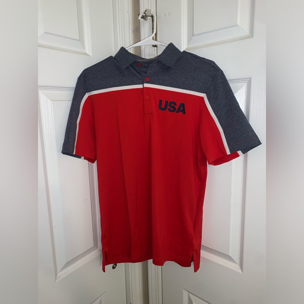 Adidas USA Red and heather blue golf Polo Shirt - small NWT